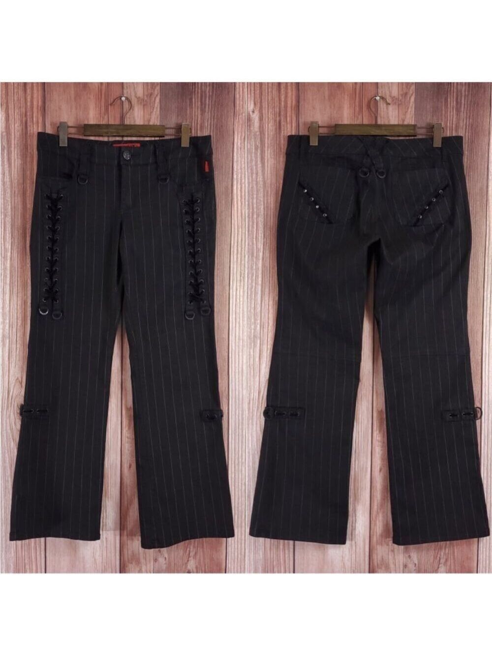 Vtg Tripp NYC Sz 13 Striper Black Tone Boot Cut Pants Pinstripe Goth Punk Y2K
